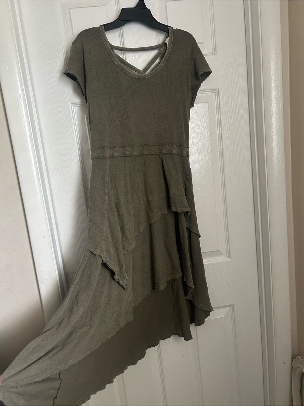 Free People Olive Layered High-Low V-Neck Dress